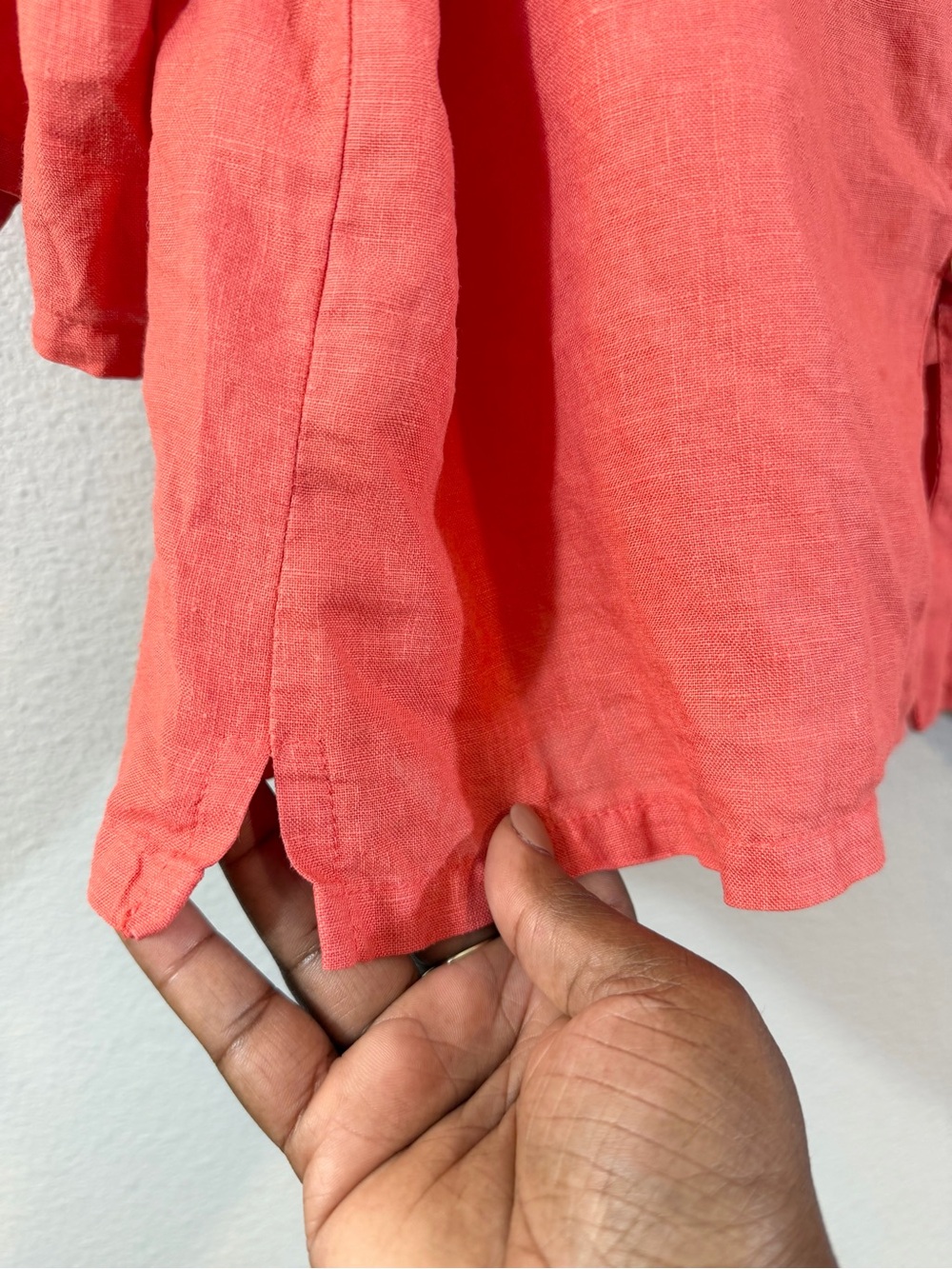 Bryn Walker Coral Orange Linen Top Size L Button Front Lagenlook Granola Resort - Picture 4 of 9